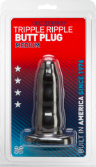 Triple Ripple Butt Plug - Medium (Black)