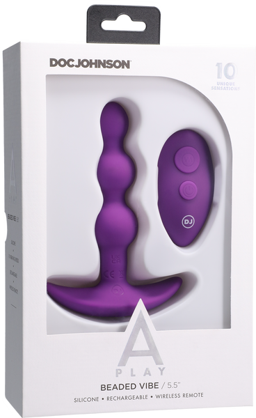 BEADED VIBE - Rechargeable Silicone Anal Plug With Remote - Purple