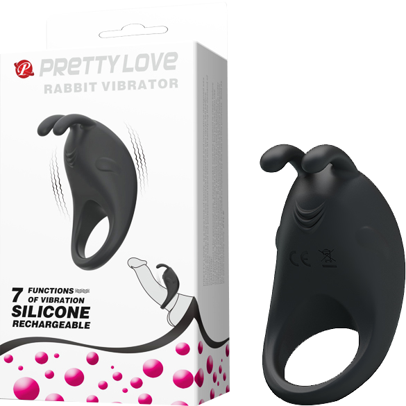 Rechargeable Rabbit Vibrator Cockring (Black)