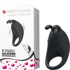 Rechargeable Rabbit Vibrator Cockring (Black)