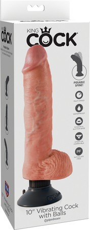 10" Vibrating Cock With Balls (Flesh)